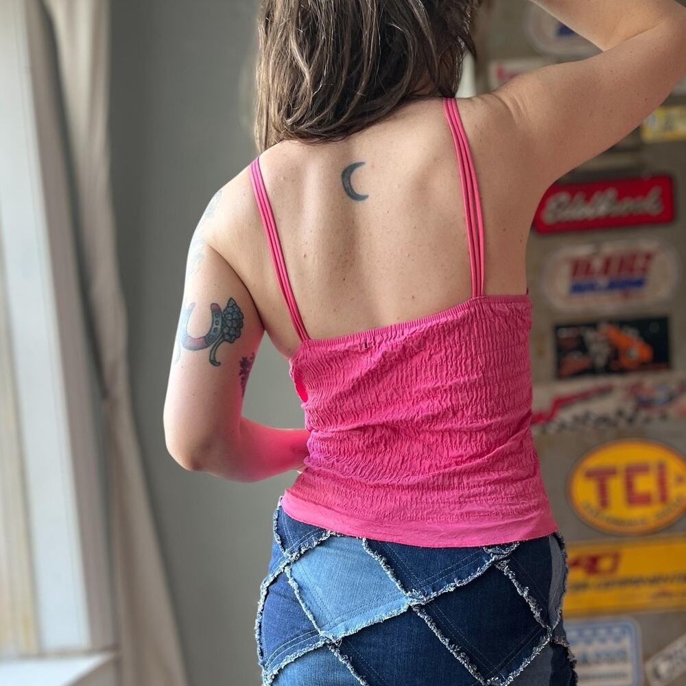 Vintage Y2K Hot Pink Coquette Bustier Top | Daisy Appliqué Cami | M - Picture 3 of 9
